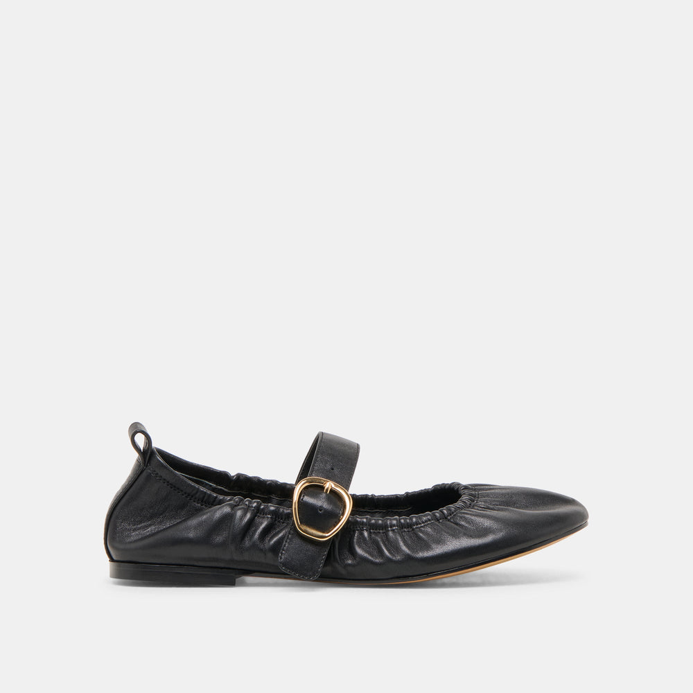 Caely Black Leather Ballet Flats