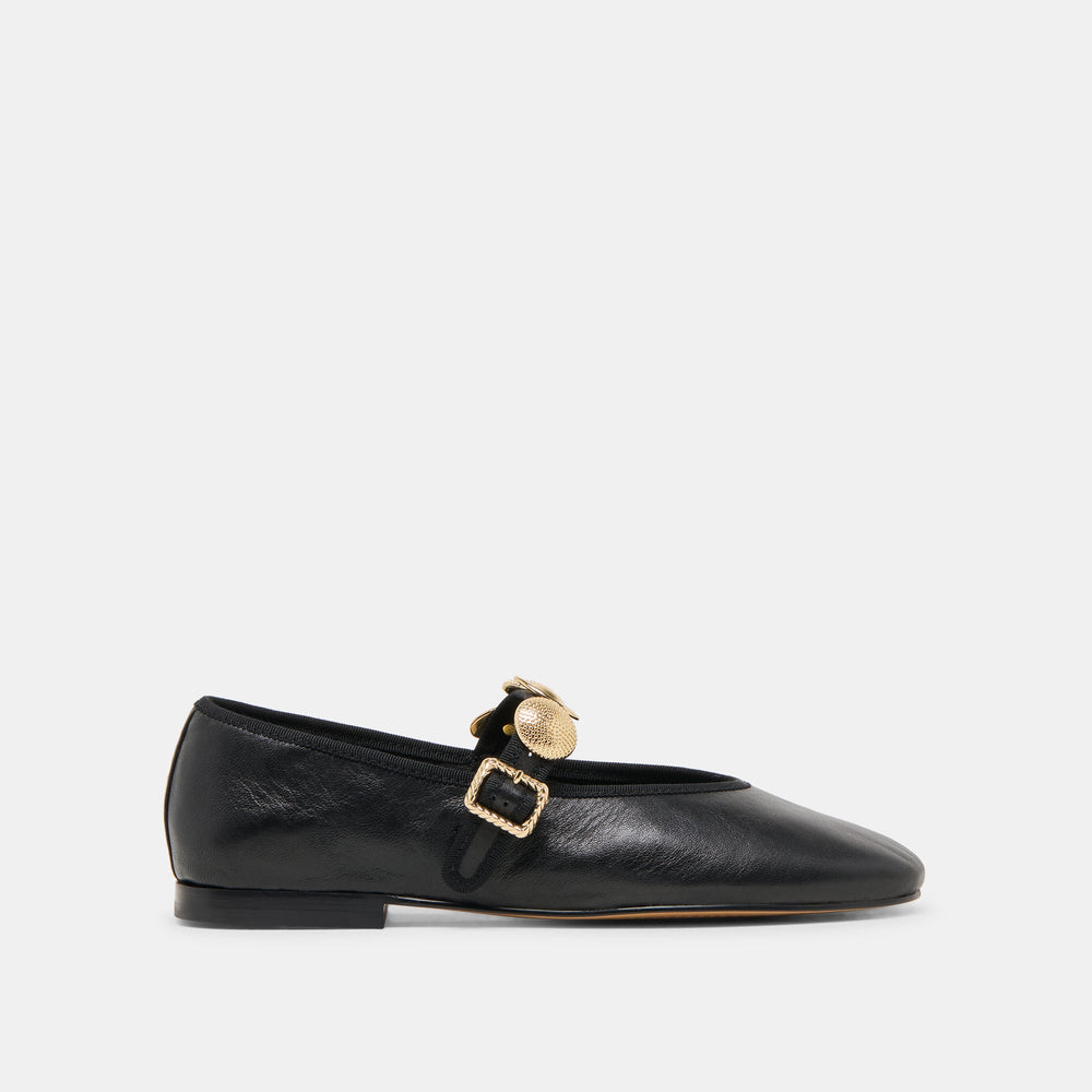 Relan Black Leather Ballet Flats