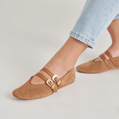 Baylee Pecan Perforated Suede Ballet Flats