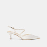 Kamra Pearl True White Satin Mid Heels