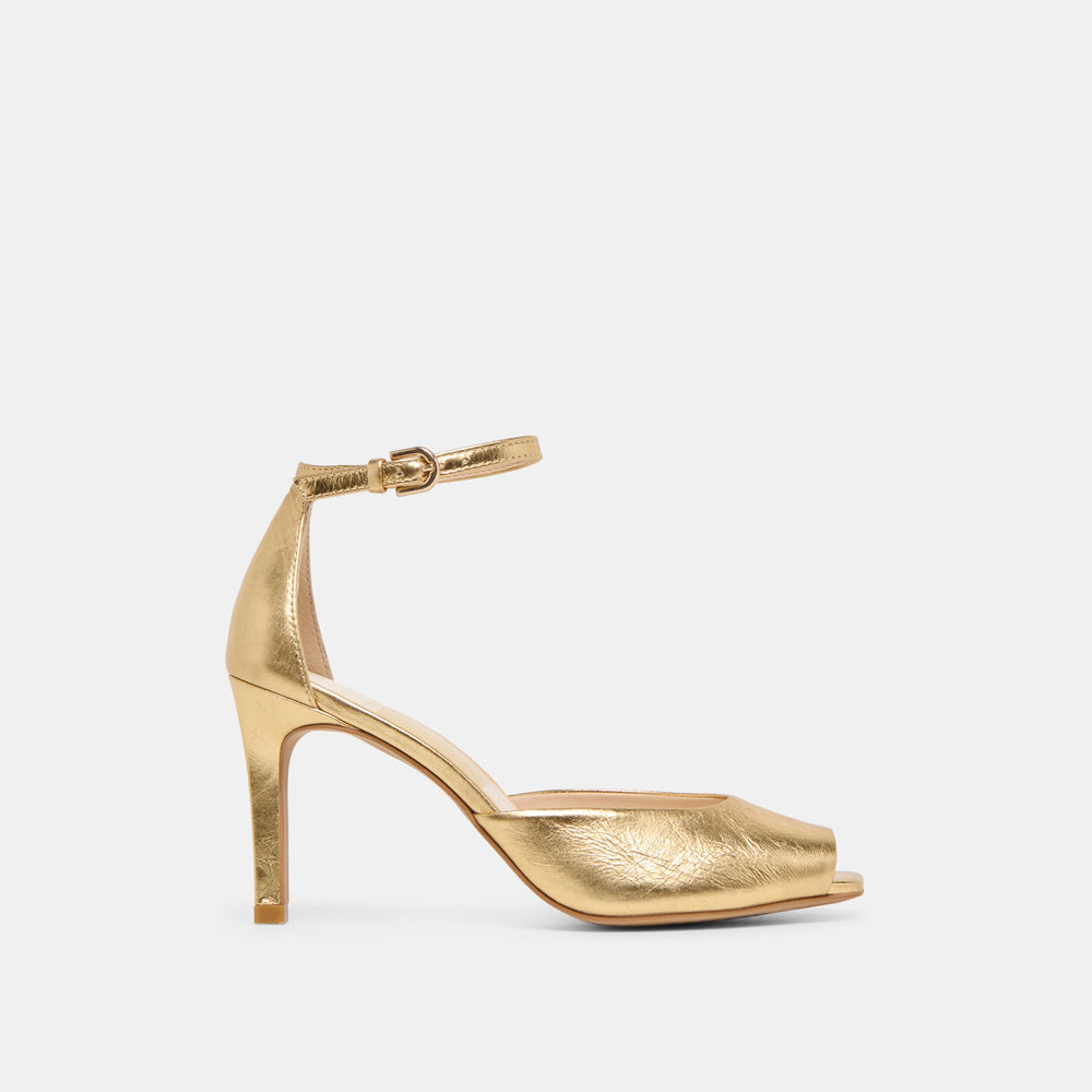 Serlo Gold Crinkle Patent Heels