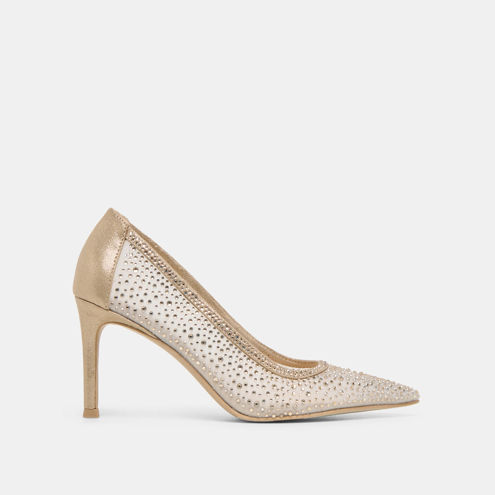 Kashe Crystal Lt Gold Mesh Heels