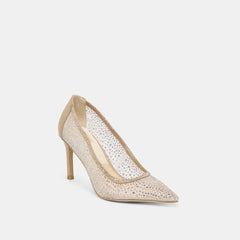 Kashe Crystal Lt Gold Mesh Heels