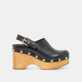 Adelan Black Leather Clogs