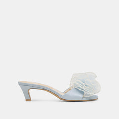 NARITA PEARL HEELS LIGHT BLUE SATIN