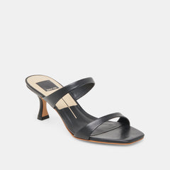 Genora Wide Black Leather Heels