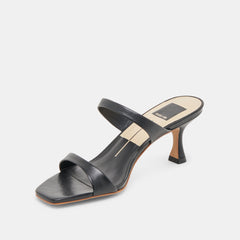 Genora Wide Black Leather Heels