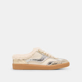 Notice Slide Plush Silver Gold Crackled Leather Sneakers