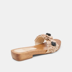 Ariena Black Natural Floral Raffia Sandals