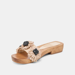 Ariena Black Natural Floral Raffia Sandals