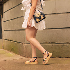 WRILEY SANDALS BLACK WOVEN RAFFIA
