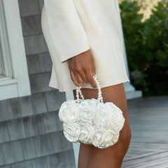 Aubrey White Satin Handbag