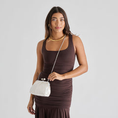 Kendall White Satin Clutch