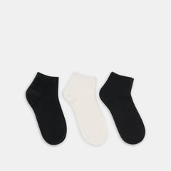 3 Pack Cable Anklet Black White Socks