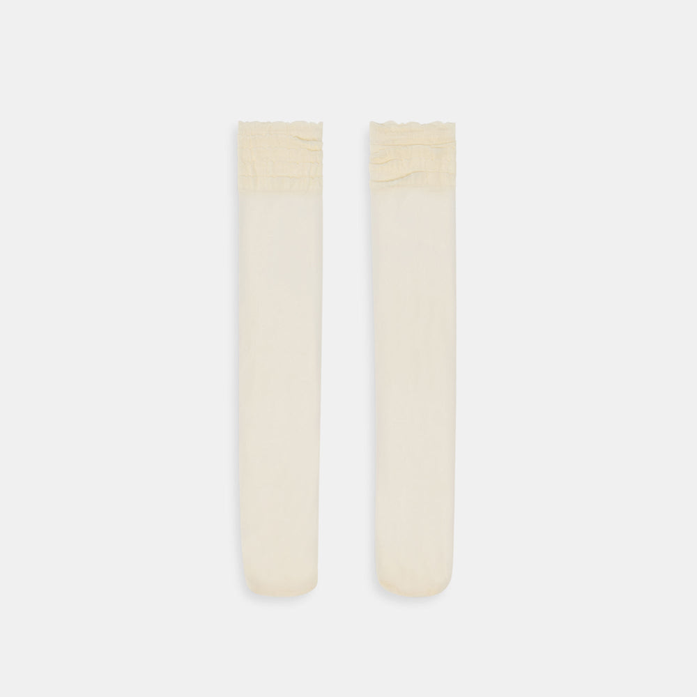 Ruffle Ivory Sheer Knee High Socks