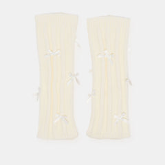 Satin Bow Ivory Leg Warmers