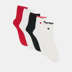 5 Pack Embroidered Rib White Black Multi Anklet Socks