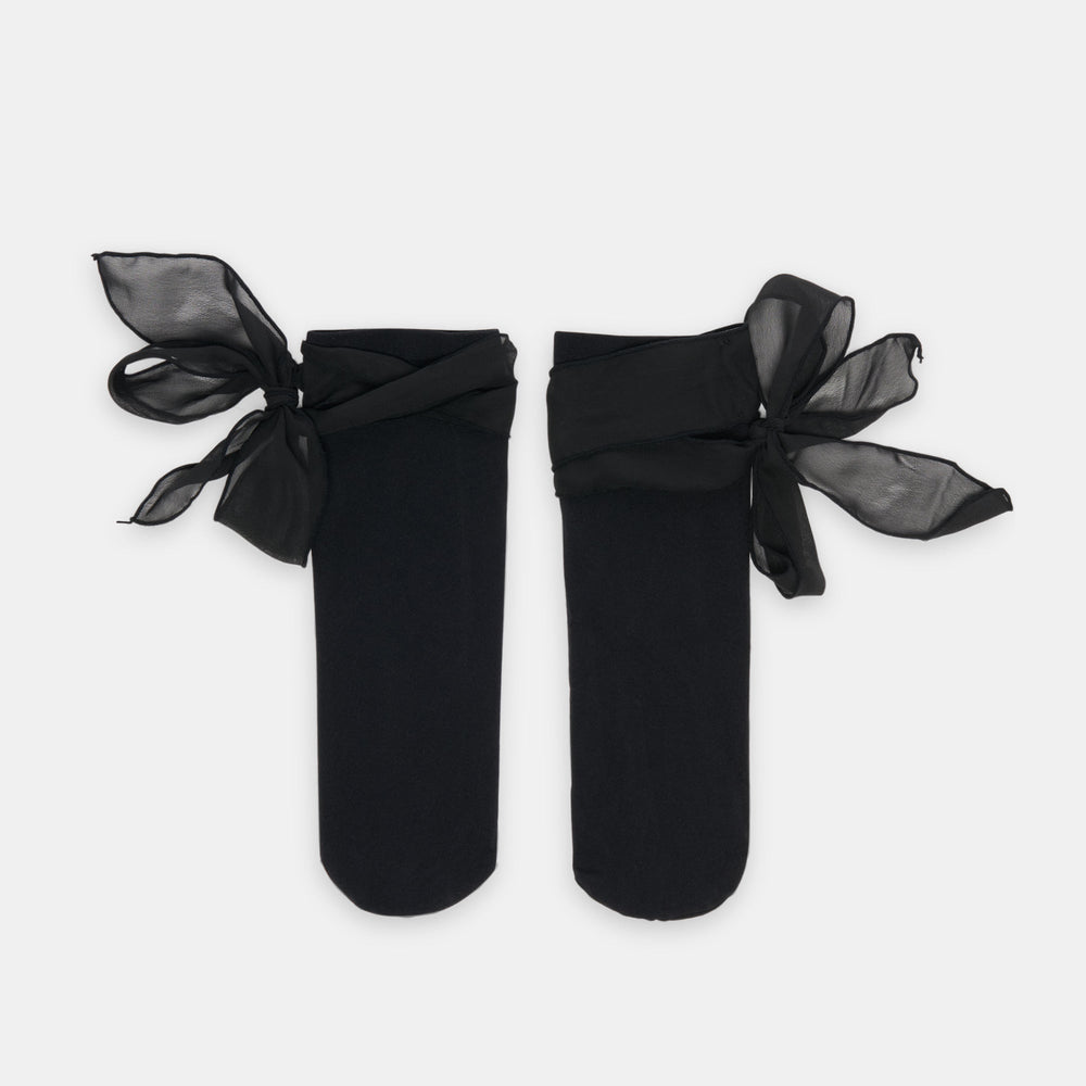 Tie Bow Black Anklet Socks