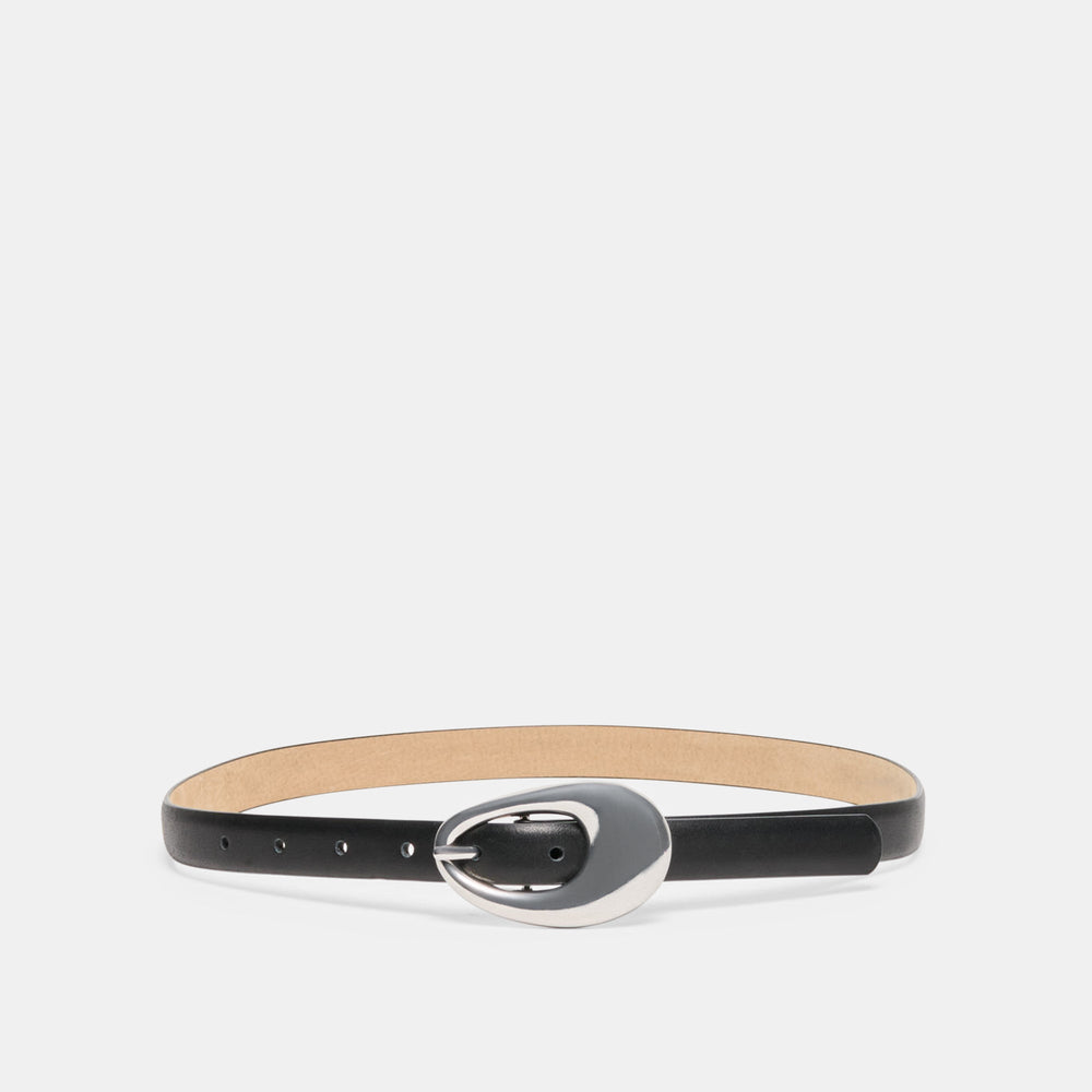 Organic Oval Black Silver Buckle Belt