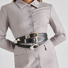 Organic Oval Black Silver Buckle Belt