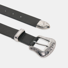 Vintage Western Black Silver Buckle Belt