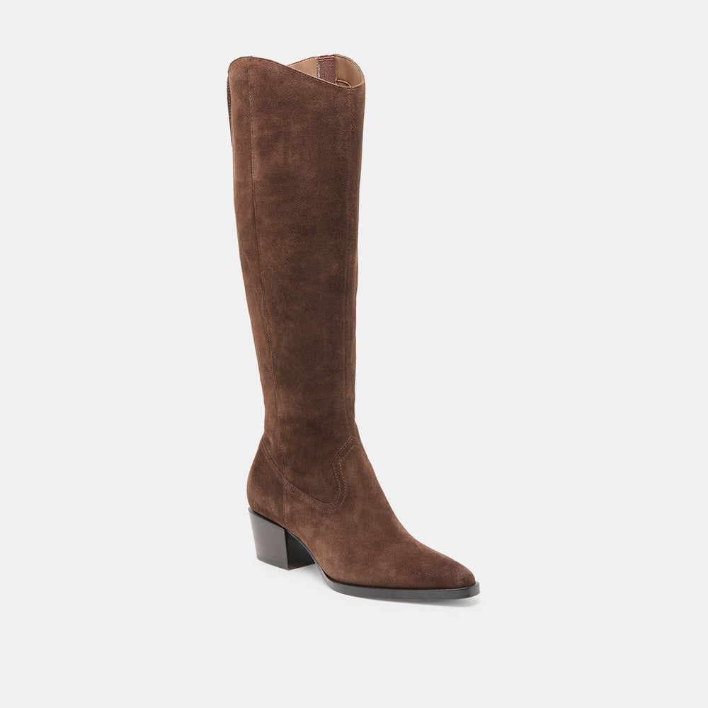 Virona H2O Waterproof Dk Brown Suede Wide Calf Boots