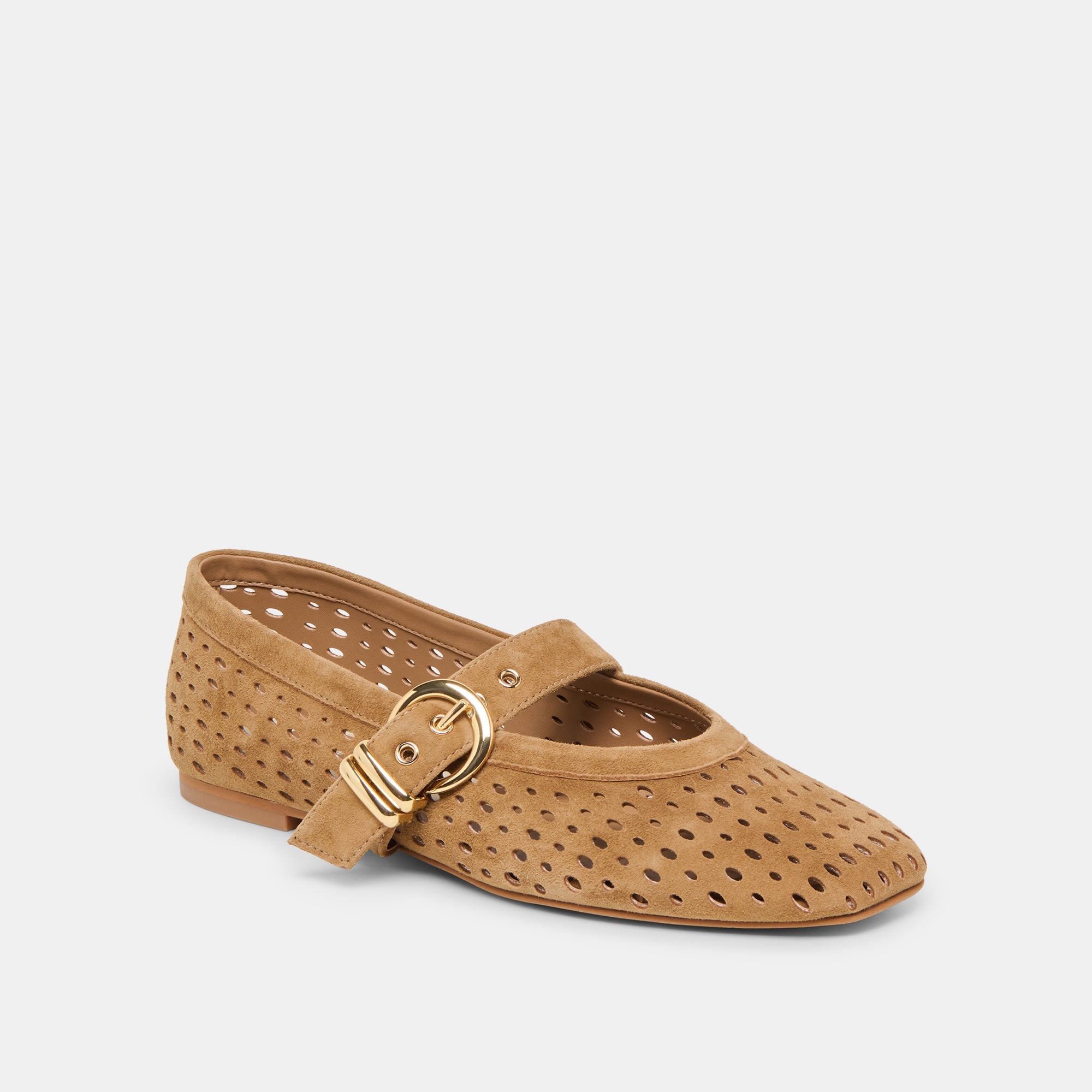 Mikel Lt Brown Perforated Suede Ballet Flats