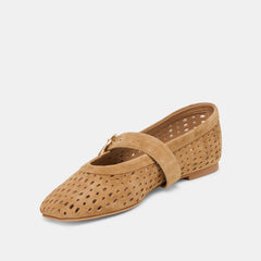 Mikel Lt Brown Perforated Suede Ballet Flats