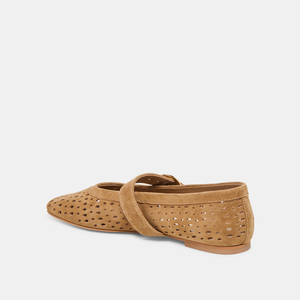 Mikel Lt Brown Perforated Suede Ballet Flats