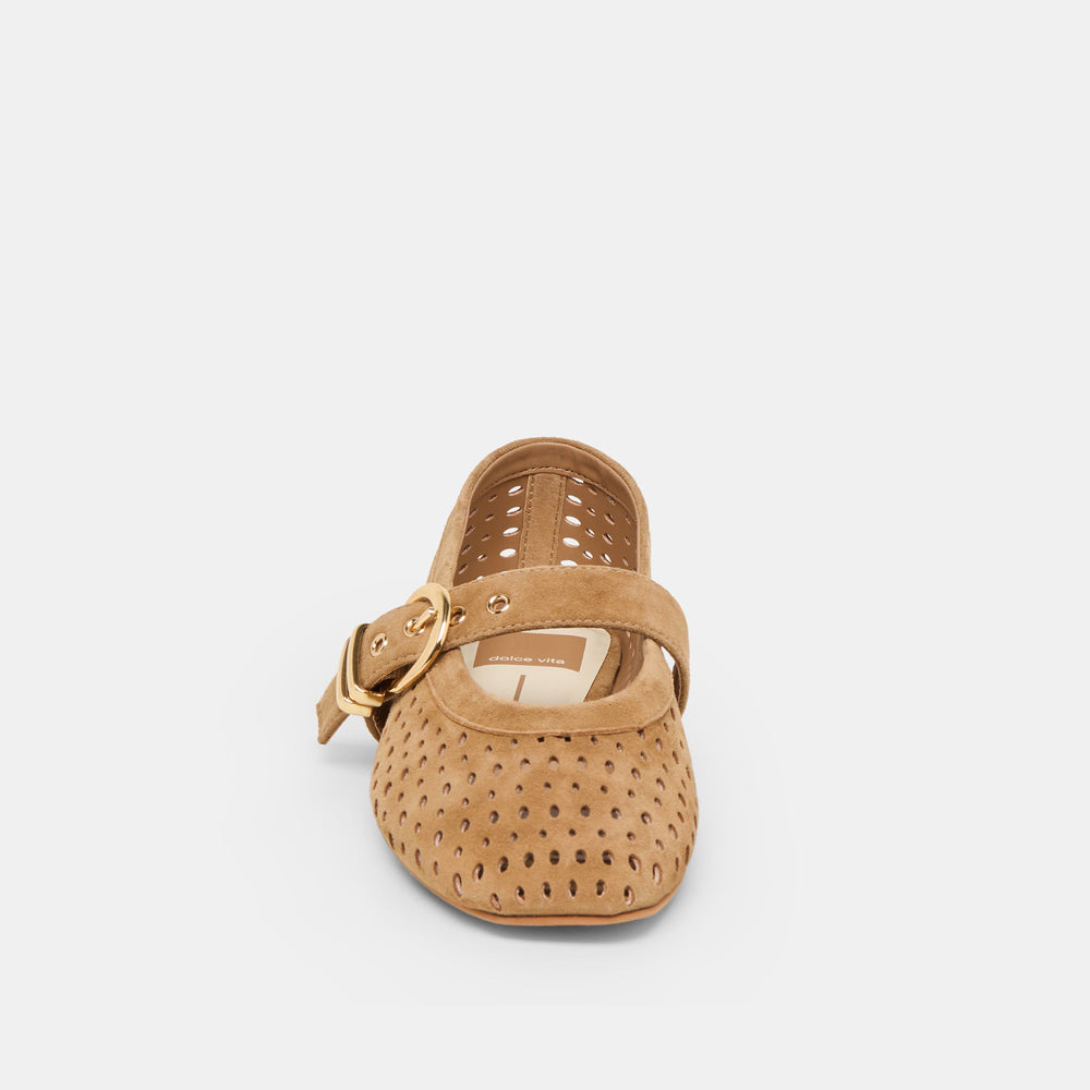 Mikel Lt Brown Perforated Suede Ballet Flats