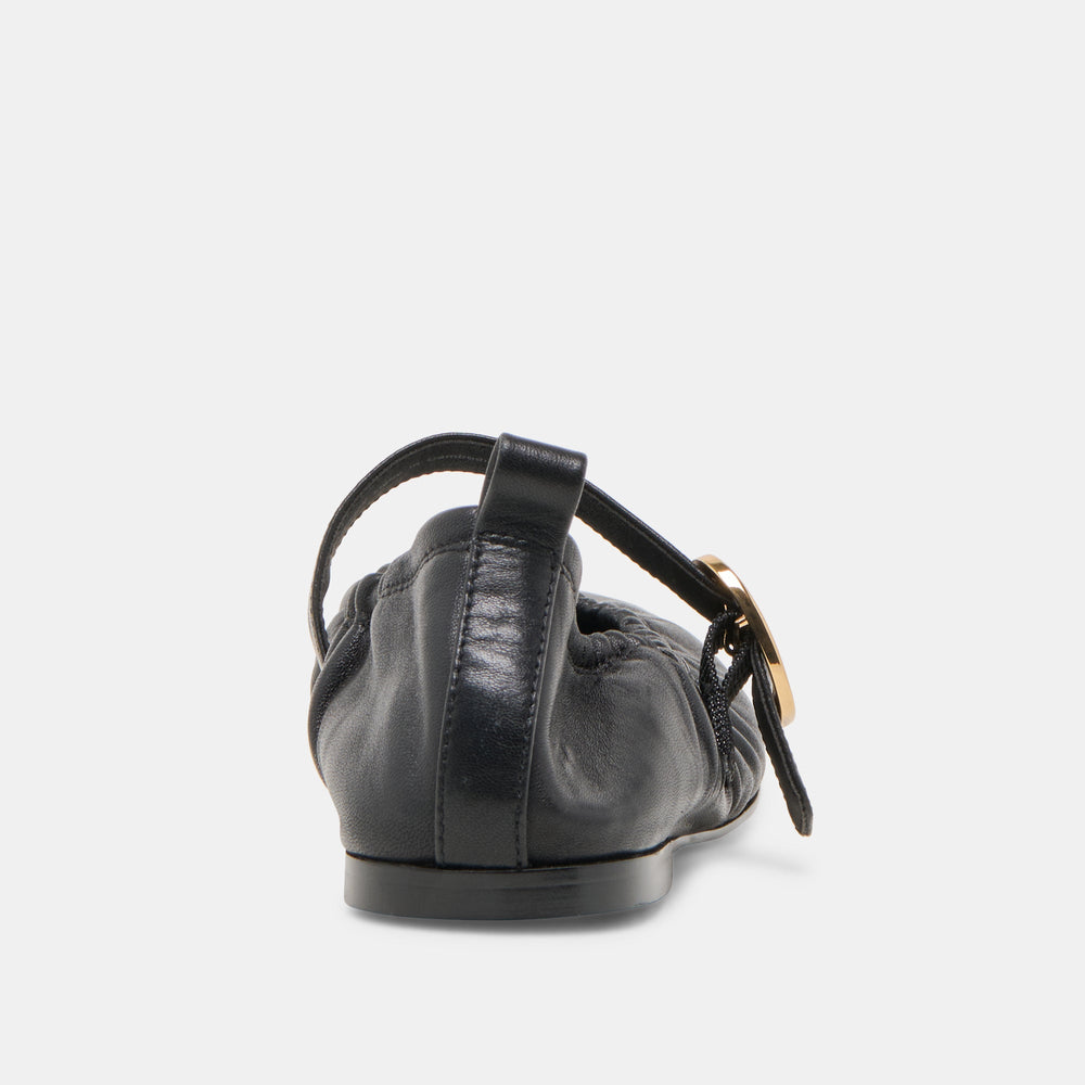 Caely Black Leather Ballet Flats