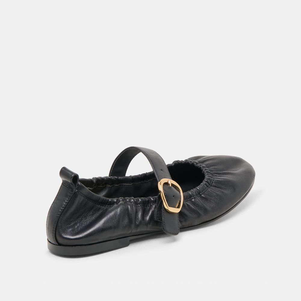 Caely Black Leather Ballet Flats