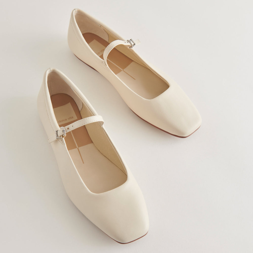 Reyes Ivory Leather Ballet Flats