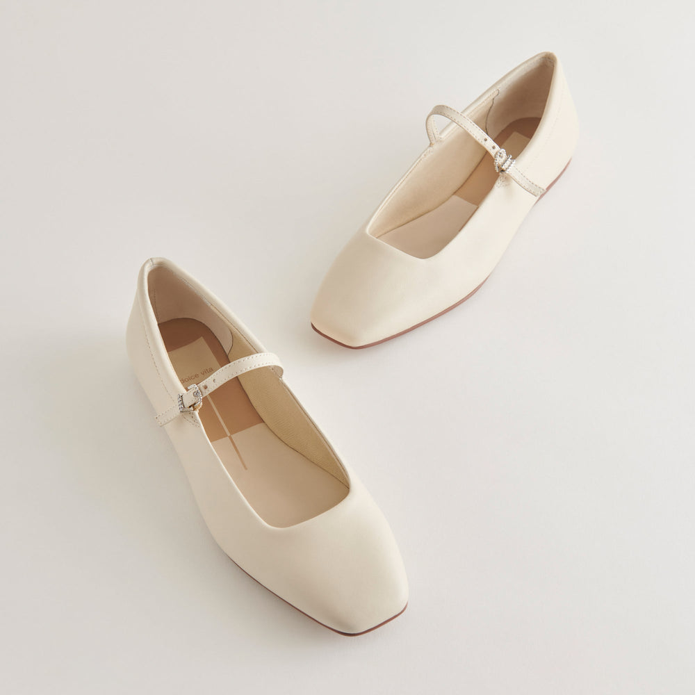Reyes Ivory Leather Ballet Flats