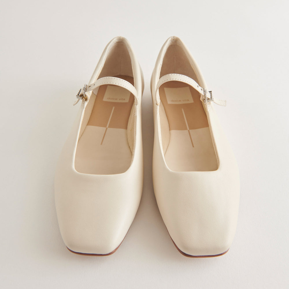 Reyes Ivory Leather Ballet Flats
