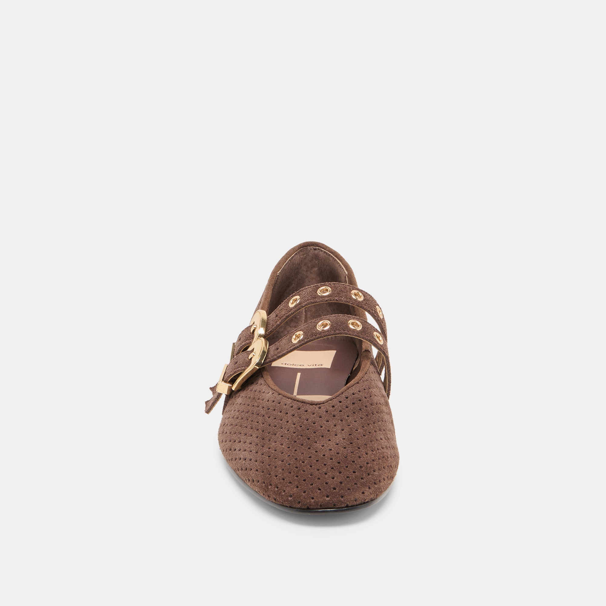 Baylee Grommet Dk Brown Perforated Suede Ballet Flats
