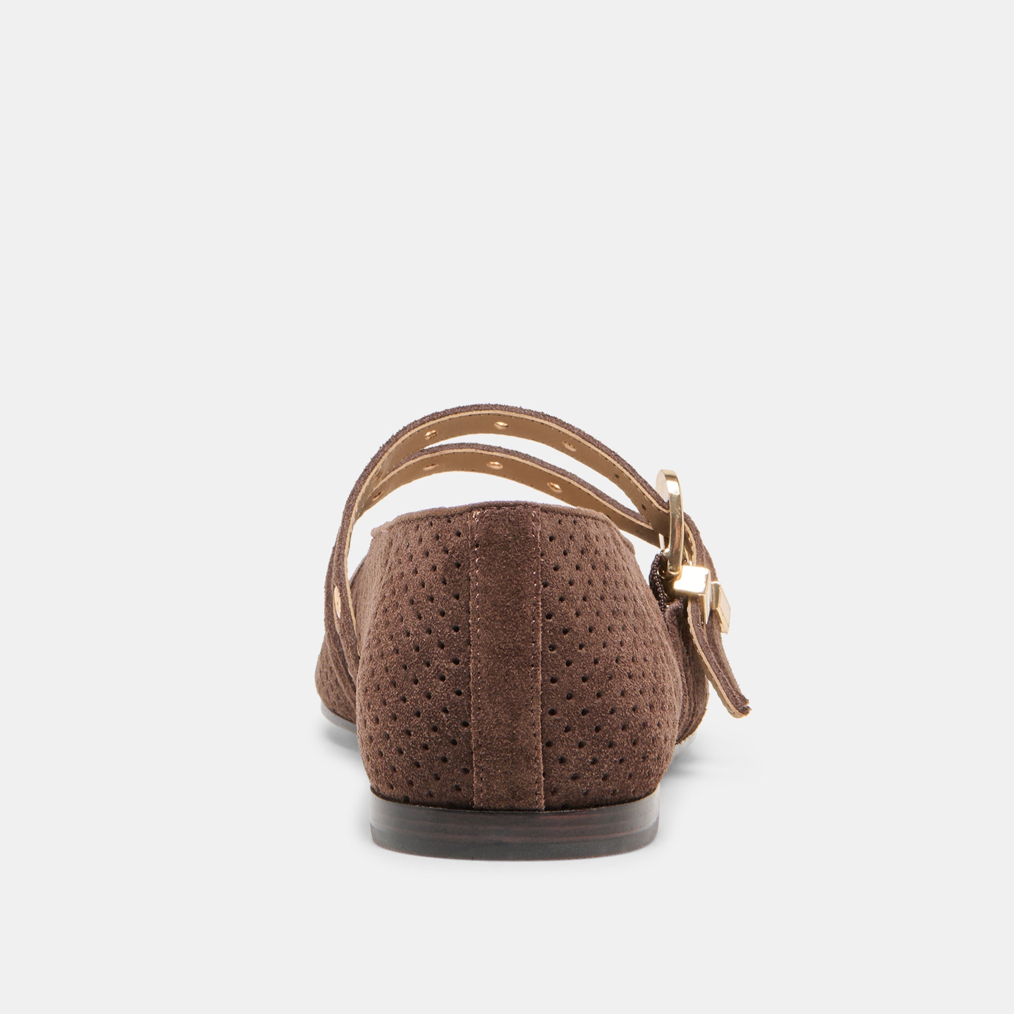 Baylee Grommet Dk Brown Perforated Suede Ballet Flats