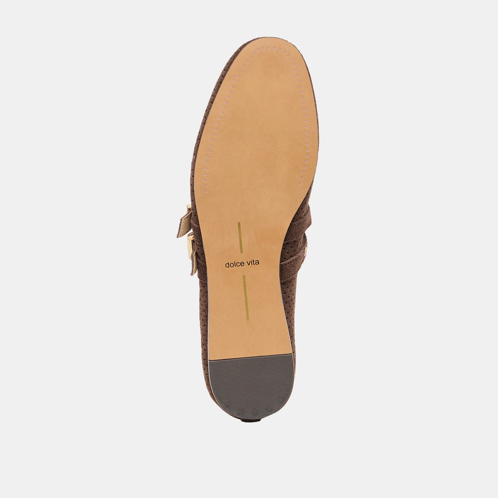 Baylee Grommet Dk Brown Perforated Suede Ballet Flats