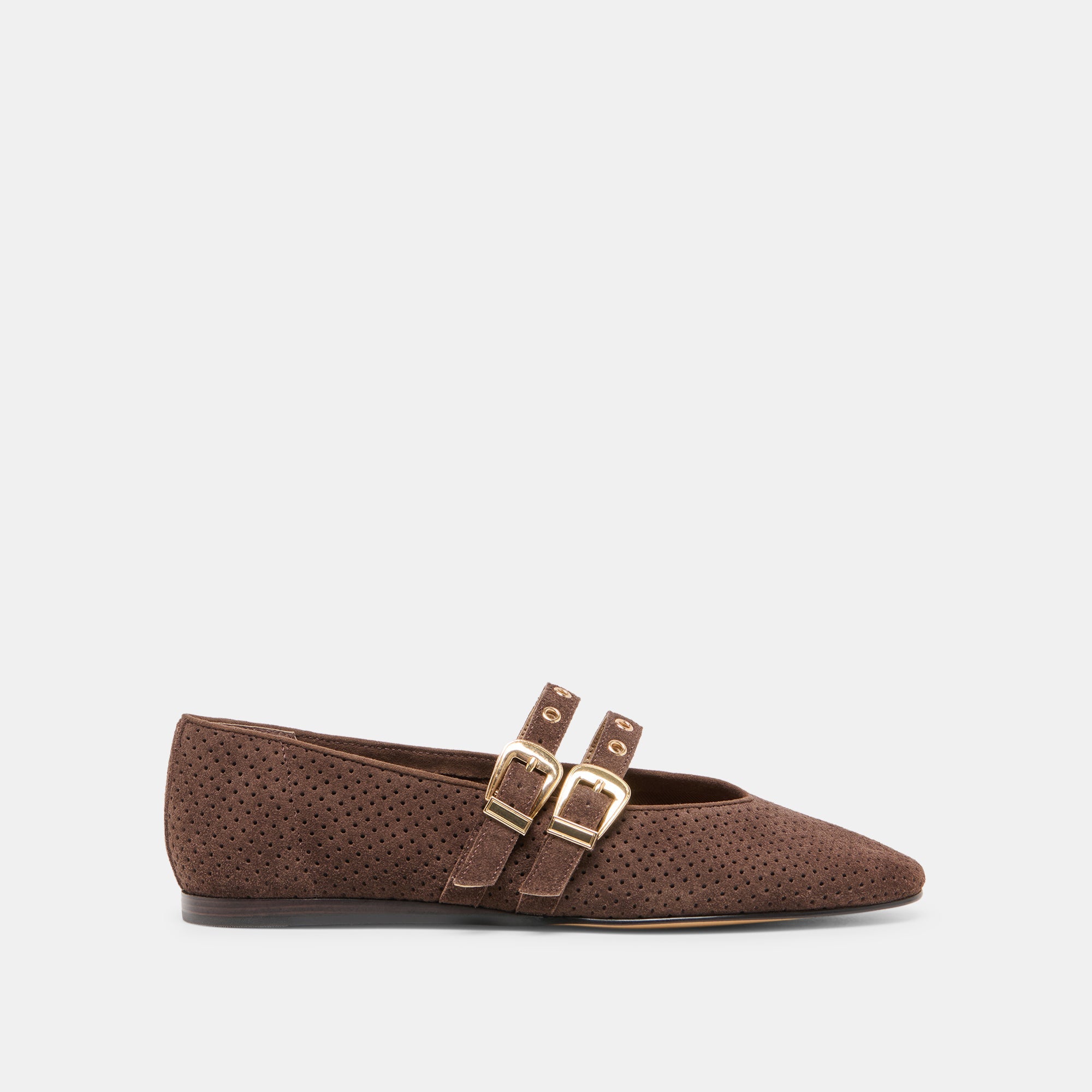 Baylee Grommet Dk Brown Perforated Suede Ballet Flats