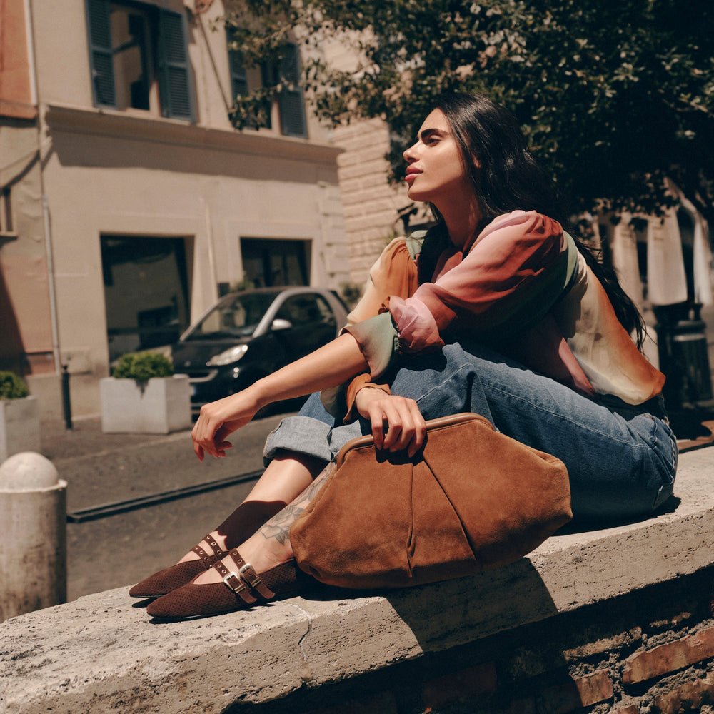 Baylee Grommet Dk Brown Perforated Suede Ballet Flats