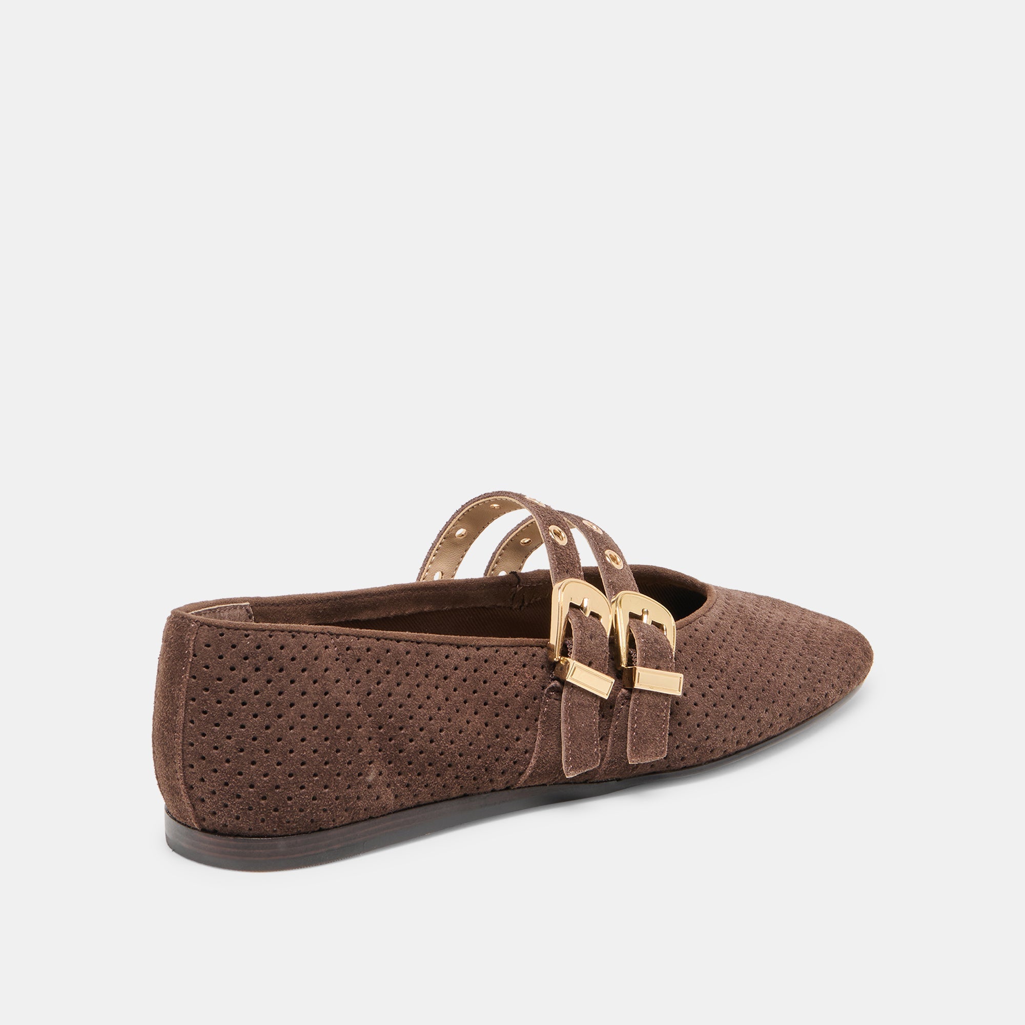 Baylee Grommet Dk Brown Perforated Suede Ballet Flats