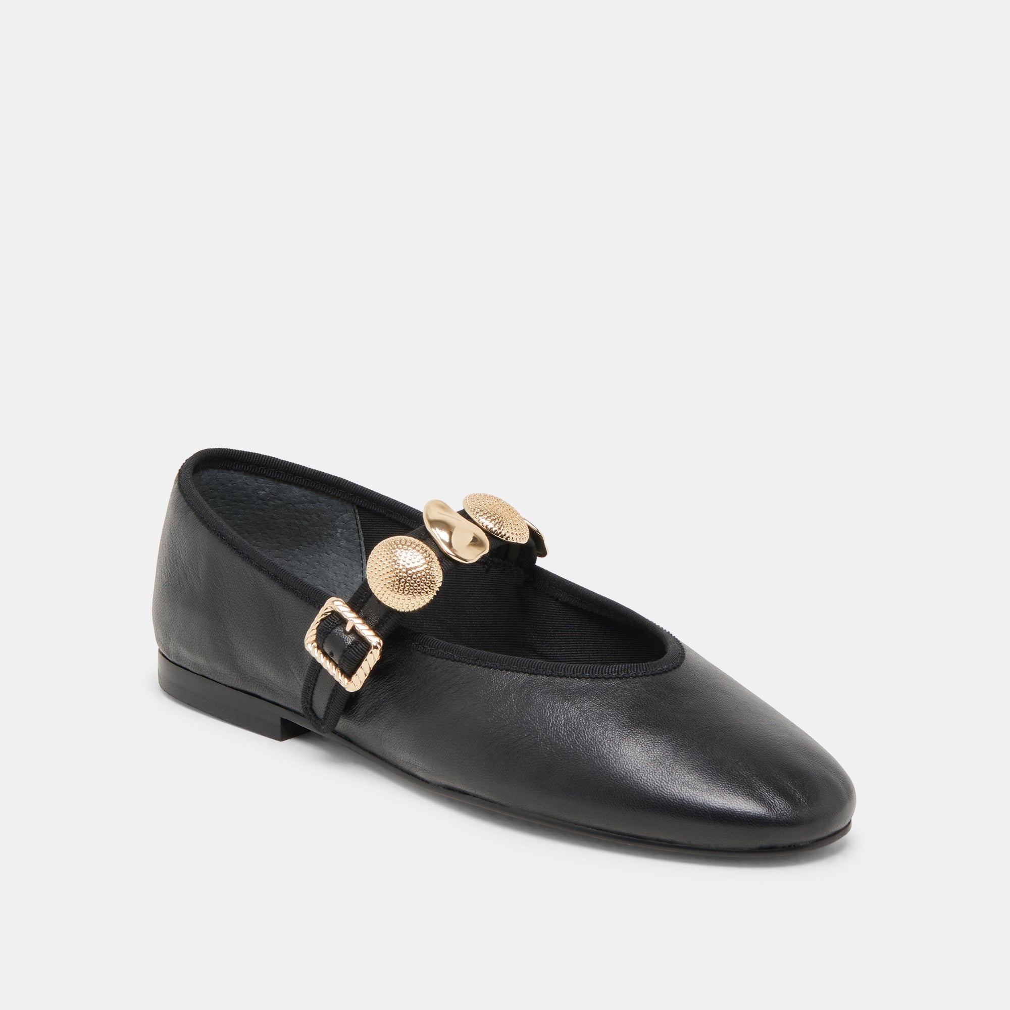 Relan Black Leather Ballet Flats