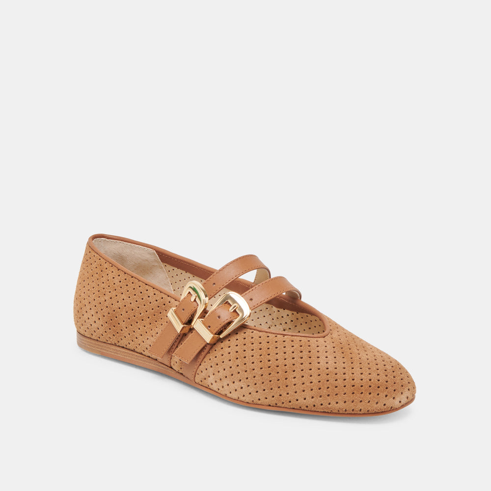 Baylee Pecan Perforated Suede Ballet Flats