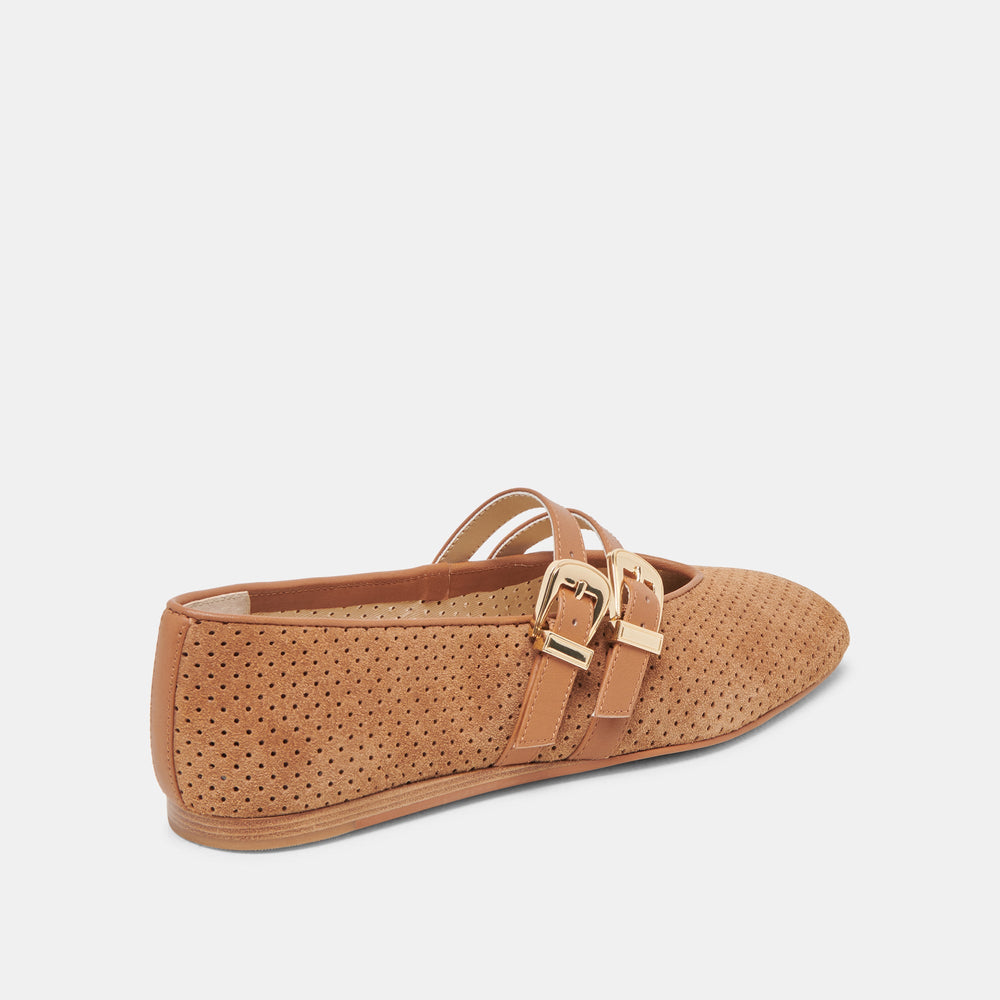 Baylee Pecan Perforated Suede Ballet Flats