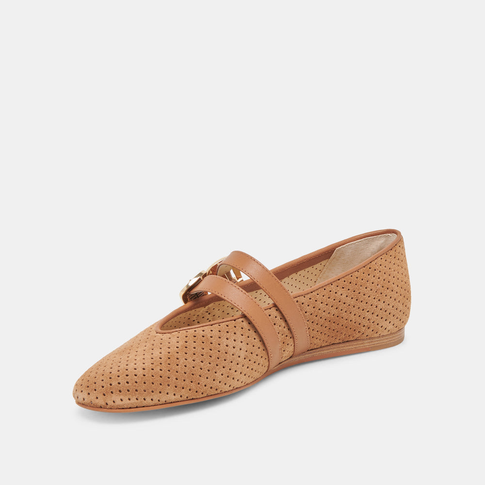 Baylee Pecan Perforated Suede Ballet Flats