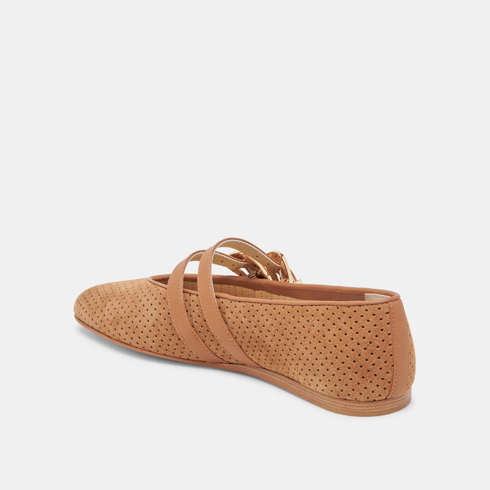 Baylee Pecan Perforated Suede Ballet Flats
