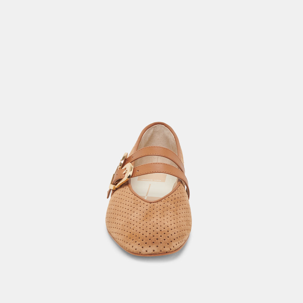 Baylee Pecan Perforated Suede Ballet Flats