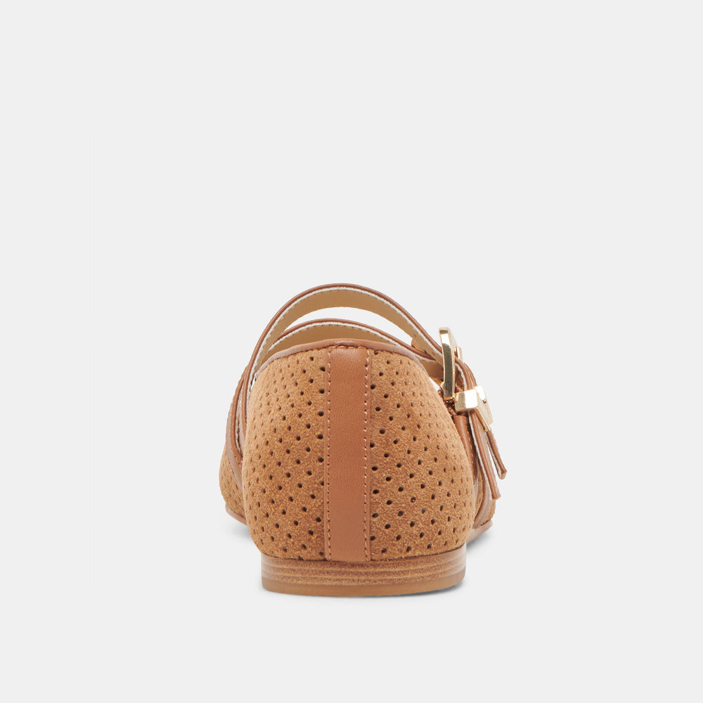 Baylee Pecan Perforated Suede Ballet Flats