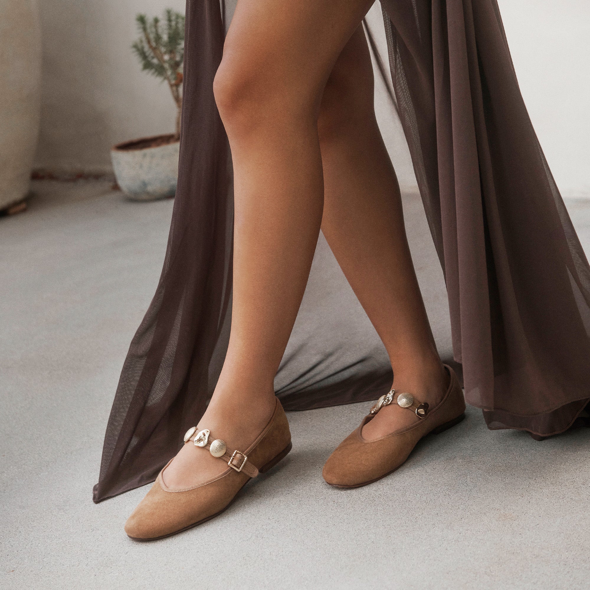 Relan Lt Brown Suede Ballet Flats