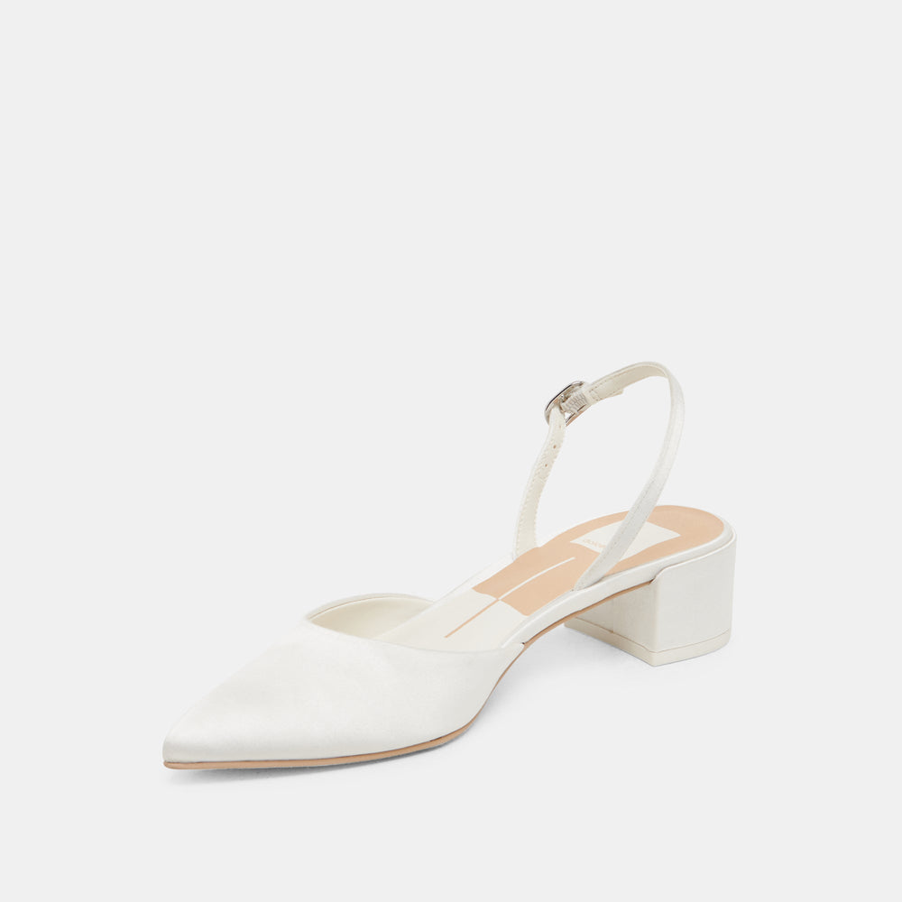 Carel Off White Satin Heels